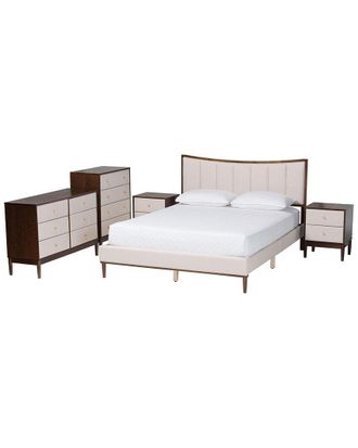 Baxton Studio Nikolai Mid-Century Channel Tufted 5pc Queen Bedroom Set