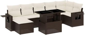 vidaXL Set Sof&aacute;s De Jard&iacute;n 8 Piezas Y Cojines Rat&aacute;n Sint&eacute;tico Marr&oacute;n Vidaxl