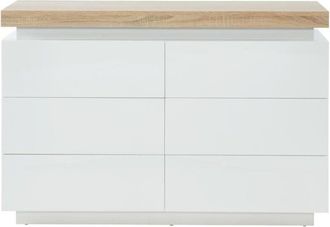 Vente-Unique Vente-unique - Comò 6 cassetti con led in mdf laccato Bianco e Rovere - halo ii