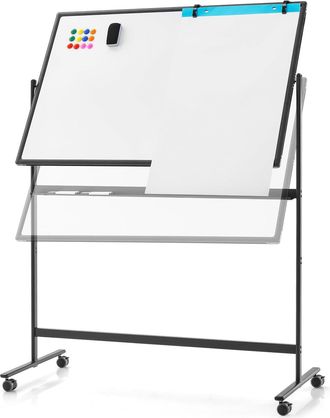 Costway Costway - Pizarra M&oacute;vil Magn&eacute;tica En Seco 120 X 80 Cm, Doble Cara, Con Soporte Sobre Ruedas Bloqueables, Giro De 360 &deg;, Altura Ajustable, Pizarra Blan
