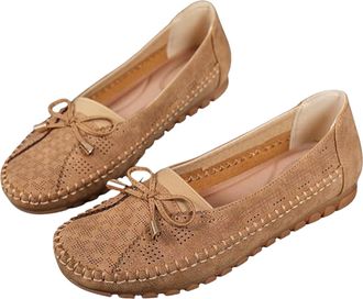 Generic Curvahouse Orthopedic Shoes, Women Dressy Slip-On Bow-Knot Flats Loafers Lightweight Anti-Slip Breathable (Khaki,3.5)