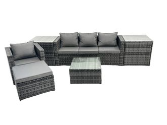 Fimous 5 Seater Patio Lounge Sofa Set with Big Footstool in Dark Grey
