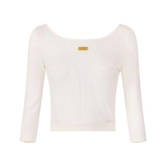 Elisabetta Franchi Round-neck Knitwear, female, White, Size: 2XS Eyelet Knit Top