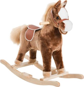 HOMCOM Homcom - Caballo Balanc&iacute;n Para Ni&ntilde;os De +3 A&ntilde;os Caballo De Juguete Con Asas Marco De Metal Y Base De Madera Carga 40 Kg 74x33x62 Cm Marr&oacute;n