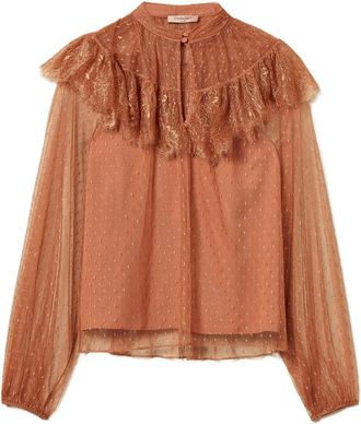 Twinset Blusa - Dames - Blouses - Bruin - XS - Leer - Overhemden