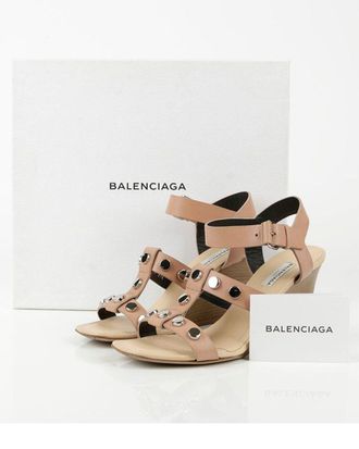 Balenciaga Womens Leather Studded Strap Wedge Sandal (Authentic Pre-Loved)
