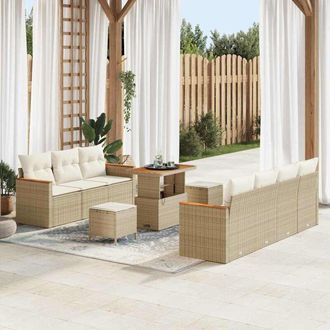 vidaXL Conjunto De Sof&aacute; De Jard&iacute;n Con Coj&iacute;n 10 Pcs Beige Polirat&aacute;n Vidaxl