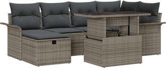 vidaXL Garden Sofa Set with Cushion 7 pcs Grey Poly rattan Vidaxl