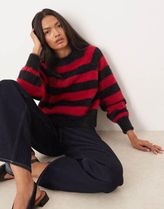 Glamorous Maglione oversize ampio rosso e nero a righe-Multicolore