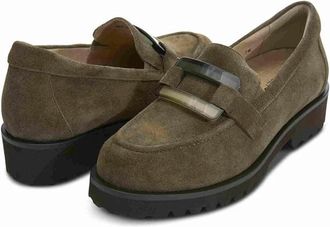 Vaneli Vaneli Zinta Loafers Womens Khaki Suede Waterproof Lug Sole Slip On HTAT1097