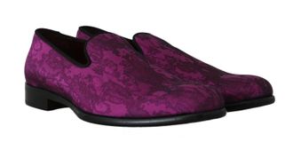 Dolce & Gabbana Mens Purple Jacquard Loafers Dress Formal Shoes Silk