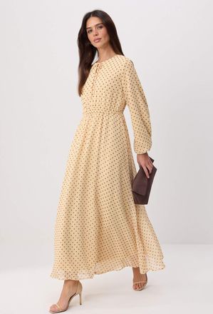 Trendyol Modest Dames Geel Abstract Maxi Lang Casual Skater Modest Jurken