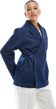 Only Giacca di jeans blu scuro con allacciatura laterale