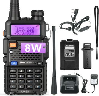 OEM Radio Fm De Alta Potencia Uv-5r De 8 W, 128 Canales, Transmisor-receptor De Radiocomunicaci&oacute;n Con Auriculares, Color Negro