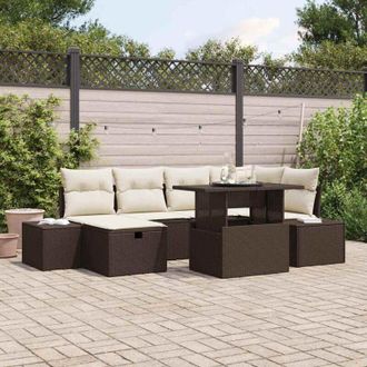 vidaXL Conjunto De Sof&aacute; De Jard&iacute;n 7 Pcs Marr&oacute;n Rat&aacute;n Sint&eacute;tico Vidaxl