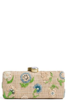 Pamela Munson Petite Fleur Raffia Clutch in Natural/Pastel at Nordstrom