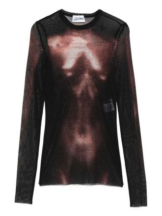 Jean Paul Gaultier Mesh Crew Neck Top With Long Sleeves Printed Body