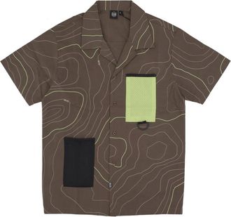 Dolly Noire Bruine Bowling Shirt met Mesh Zakken - Heren - Korte mouwen Overhemden - Bruin - S - Katoen - Overhemden