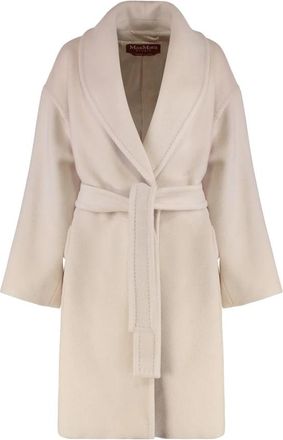 Max Mara Wollen Blended Mantel met Ceintuur - Dames - Jas met riem - Beige - M - Wol - Jassen