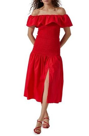 ASTR the Label Off the Shoulder Cotton Midi Dress in Cherry Red at Nordstrom Rack, Size X-Small