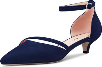 Castamere Women Low Kitten Heel Close Pointed Pumps Court Shoe Ankle Strap Two-Piece Buckle Wedding Party Sexy Dress Shoes 3.5 CM Heels Navy Blue 3.5 UK