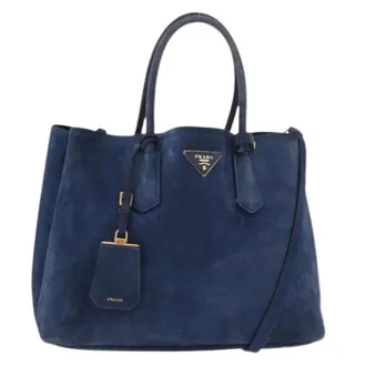 Prada Pre-owned Handbags, female, Blue, Size: ONE SIZE Pre-owned Vintage Suede Hand Bag