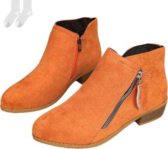 Generic Womens Ankle Boots in A Suede Look, Fashionable Ankle Boots with A Low Block Heel And Side Zipper, Comfortable Boots with A Round Toe for Everyday Wea