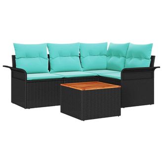 vidaXL Conjunto De Sof&aacute;s De Jard&iacute;n 5 Pcs Negro Rat&aacute;n Sint&eacute;tico Vidaxl