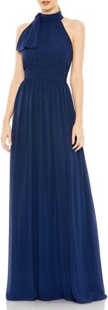 Mac Duggal A Line Chiffon Halter Neck Evening Gown in Midnight at Nordstrom, Size 0