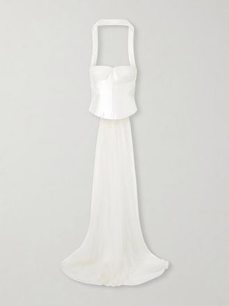 Danielle Frankel Top In Misto Lana E Seta Con Drappeggio In Tulle Arricciato Viola - Bianco sporco