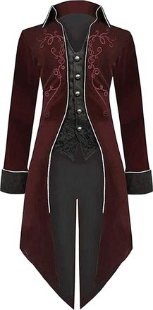 Generic Womens Retro Long Tuxedo Jacket Medieval Tailcoat Suit, Steampunk Vintage Victorian Gothic Frock Coat Renaissance Overcoat Helloween Costumes Wine 5XL