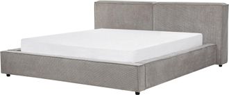 Beliani Cama Cl&aacute;sica Tapizada De Pana Somier De L&aacute;minas Gris 180 X 200 Linards