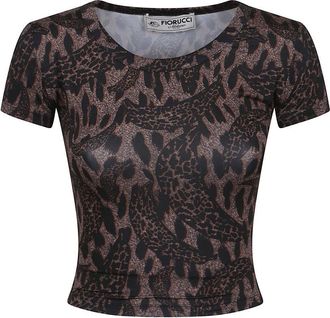 Fiorucci Fitted Crop Top With Abstract Animal Print