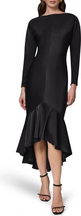 DKNY Long Sleeve Satin Mermaid Cocktail Dress in Black at Nordstrom, Size 10