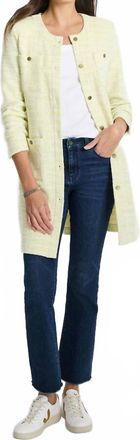 Nic+Zoe Tilia Textured Knit Statement Jacket In Pistachio Green And Cream