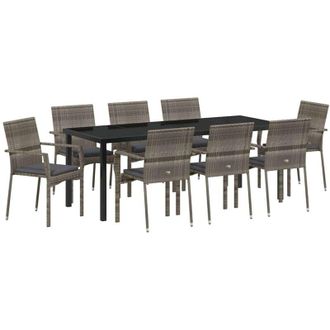 vidaXL Conjunto De Comedor De Jard&iacute;n 9 Pcs Gris Rat&aacute;n Sint&eacute;tico Vidaxl