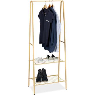 Relaxdays Relaxdays - Coat Rack with Shoe Storage sandra, Metal, Wide, Clothes Rail, 2 Shelves, HxWxD: 160 x 61.5 x 38 cm, Black