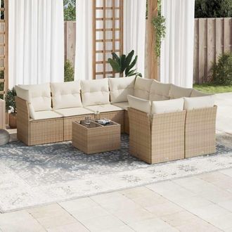 vidaXL Set De Sof&aacute;s De Jard&iacute;n 9 Pzas Con Cojines Rat&aacute;n Sint&eacute;tico Beige Vidaxl
