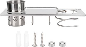Infinite Soporte De Pared Para Secador De Pelo Fabricado En Acero Inoxidable Pulido Con Compartimento De Almacenamiento Integrado Para El Ba&ntilde;o