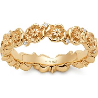 Made by Mary Cubic Zirconia Birthstone Flower Eternity Band Ring in Gold August at Nordstrom, Size 10