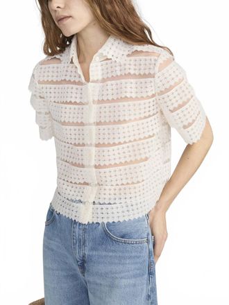 Frame Denim The Lattice Crochet Blouse In Cream