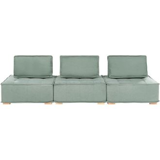 Beliani 3 Seater Modular Sofa Light Green Fabric Upholstery Solid Wood Legs Quilted Seat Water-Repellent Living Room Modern Style TIBRO