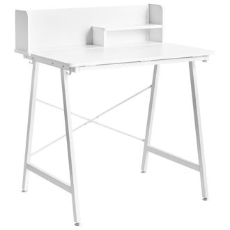 Beliani Mesa De Dibujo Con Tablero Inclinable Patas De Hierro Ganchos Para Cables Estilo Moderno Blanco Aland