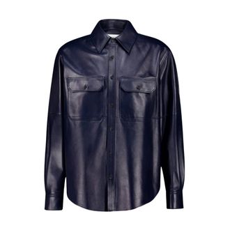 Alexander McQueen Casual Shirts, male, Blue, L, Double-Pocket Leather Shirt