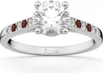 Allurez Cathedral Garnet & Diamond Engagement Ring 18k White Gold (0.20ct)