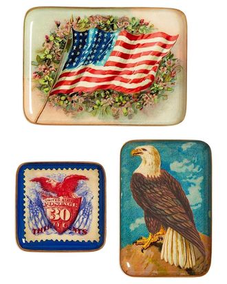 Two's Company Set Of 3 Vintage America Metal Trinket / Desk Trays