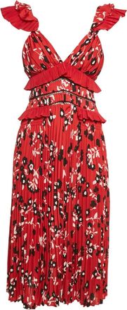 Self Portrait Geplooide jurk met bloemenprint - Rood