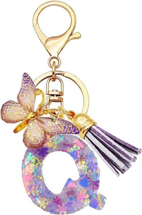 Generic Alphabet exquisite small gift charms keychains, handbag charms, car accessories, butterfly tassel keychains (Q)