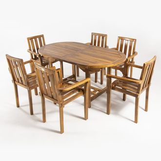 ED&Egrave;N JARD&Iacute; Conjunto de 6 sillones y mesa de teca ovalada extensible 160 a 210 cm