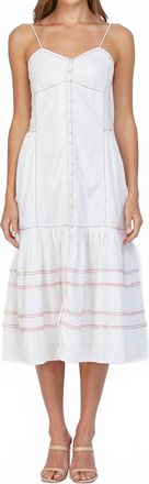 Fate Rio Top Stitch Detail Linen Blend Dress In Cream